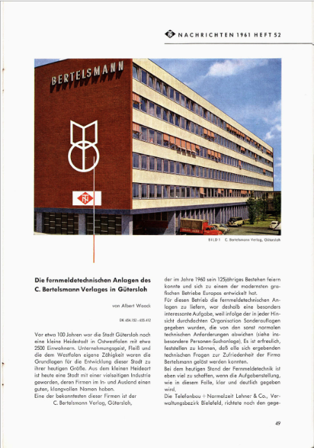 NACHRICHTEN 1961 HEFT 52: Fernmeldetechnische Anlagen und Vermittlungstechnik